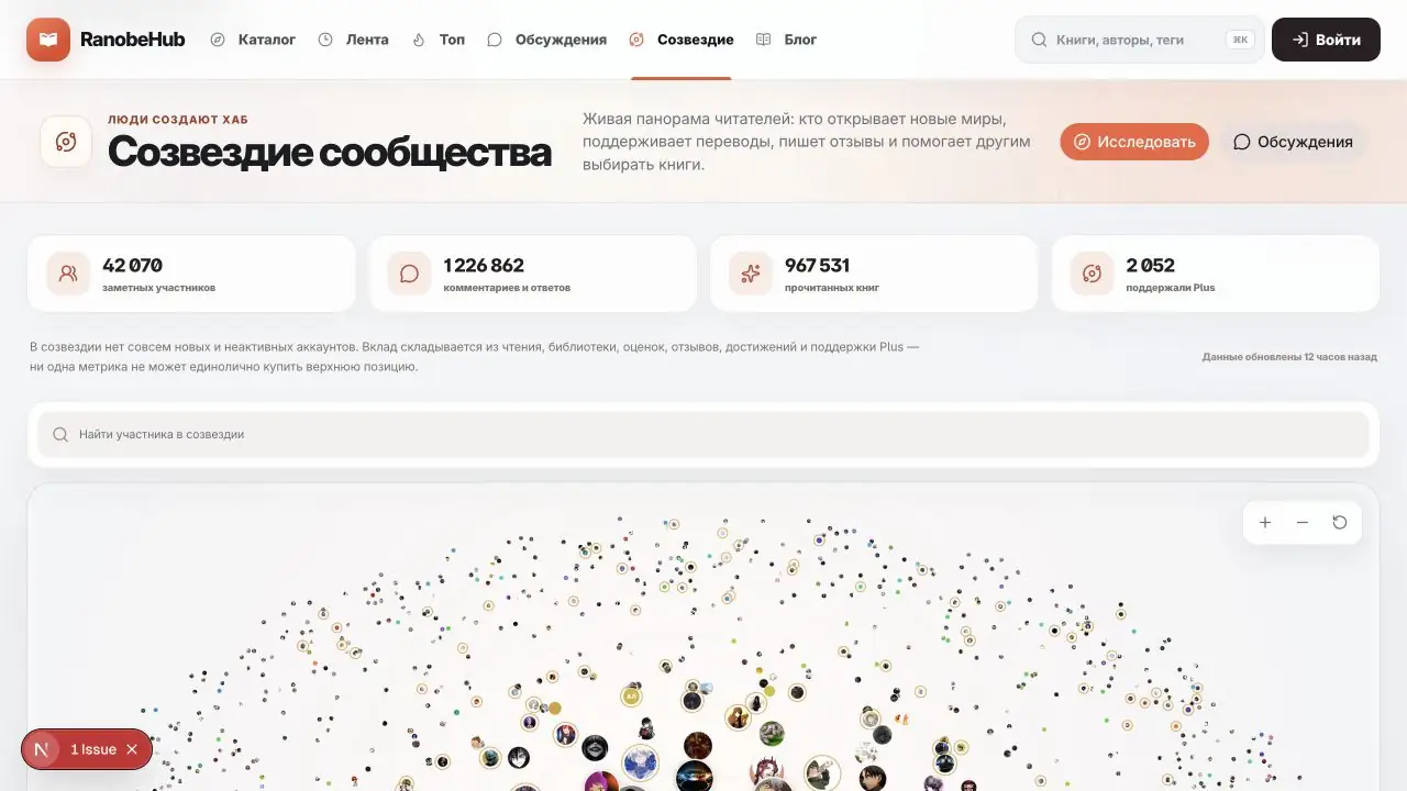 Анимированное превью Созвездия RanobeHub